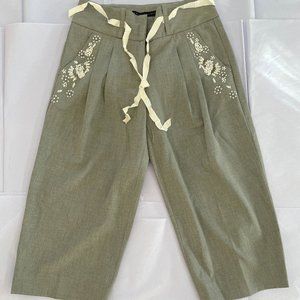 Robert Rodriguez Gray Cropped Beaded Pants Wide Leg Embellished Designer size 2